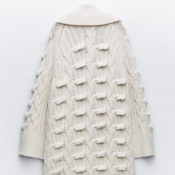 ZARA Women's Textured Cable Knit Coat(Ecru , US  M / EUR  M) - Picture 8 of 14